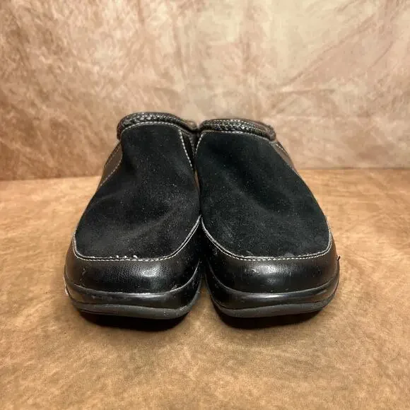 White Mountain Wedge Heel Suede Leather Clog Mules Black Slip On Gothic Peasant - Picture 8 of 10